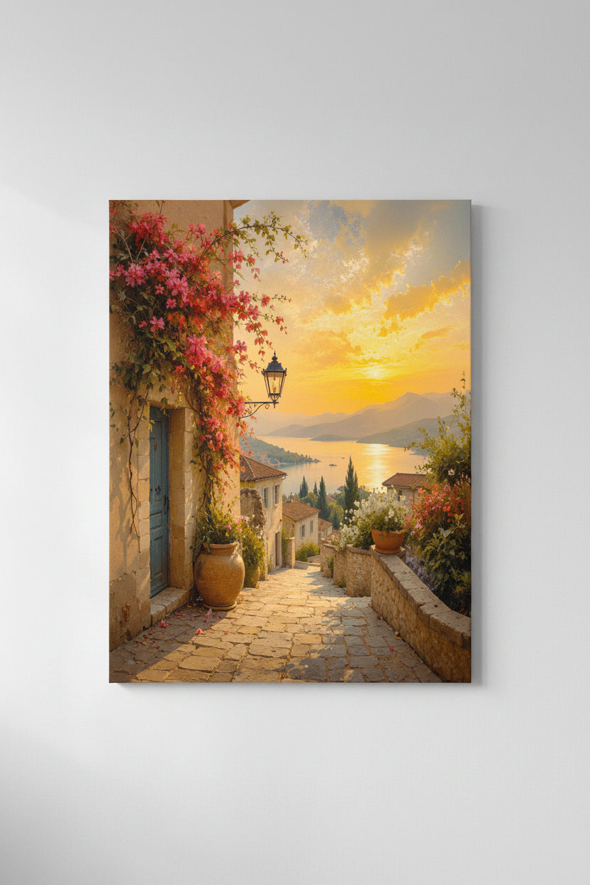 Mediterranean Sunset Wall Art 36in x 48in Varnished Canvas Print
