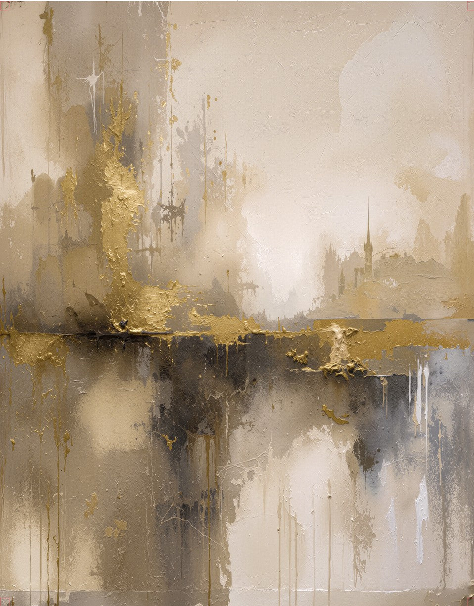 Cityscape Abstract in Gold 36in x 48in Varnished Canvas Print