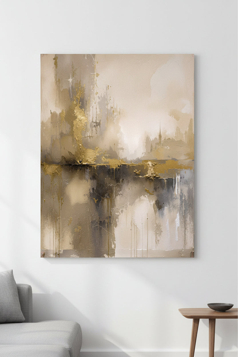 Cityscape Abstract in Gold 36in x 48in Varnished Canvas Print