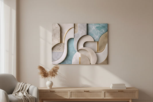 Blue & Beige Abstract Textures Canvas Print 40inx30in