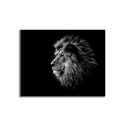 Wildlife Lions Head Blue Eye in Black and White -48"x 36"Canvas Art Silver varnish