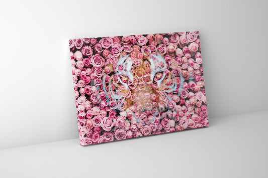 Tiger in Roses Wildlife Animal Art-48" X 36" Canvas Print with Gold varnish