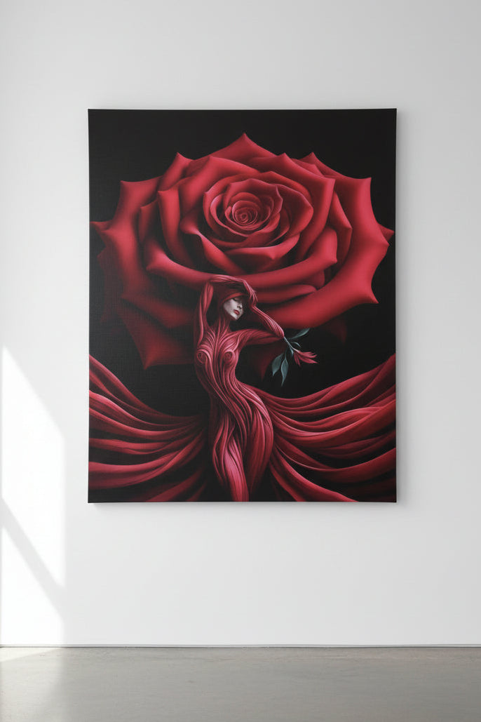 Red Rose Lady Wall Art 48in x 36in Canvas Print