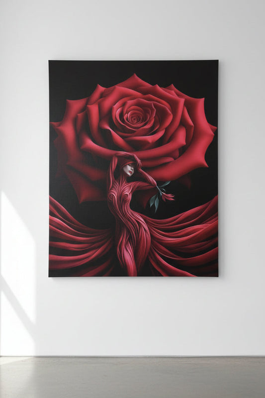Red Rose Lady Wall Art 48in x 36in Canvas Print