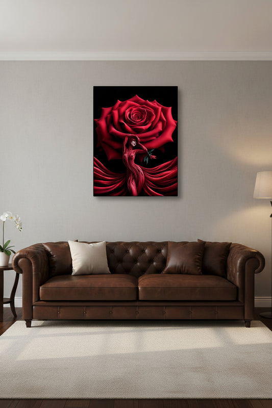 Red Rose Lady Wall Art 48in x 36in Canvas Print