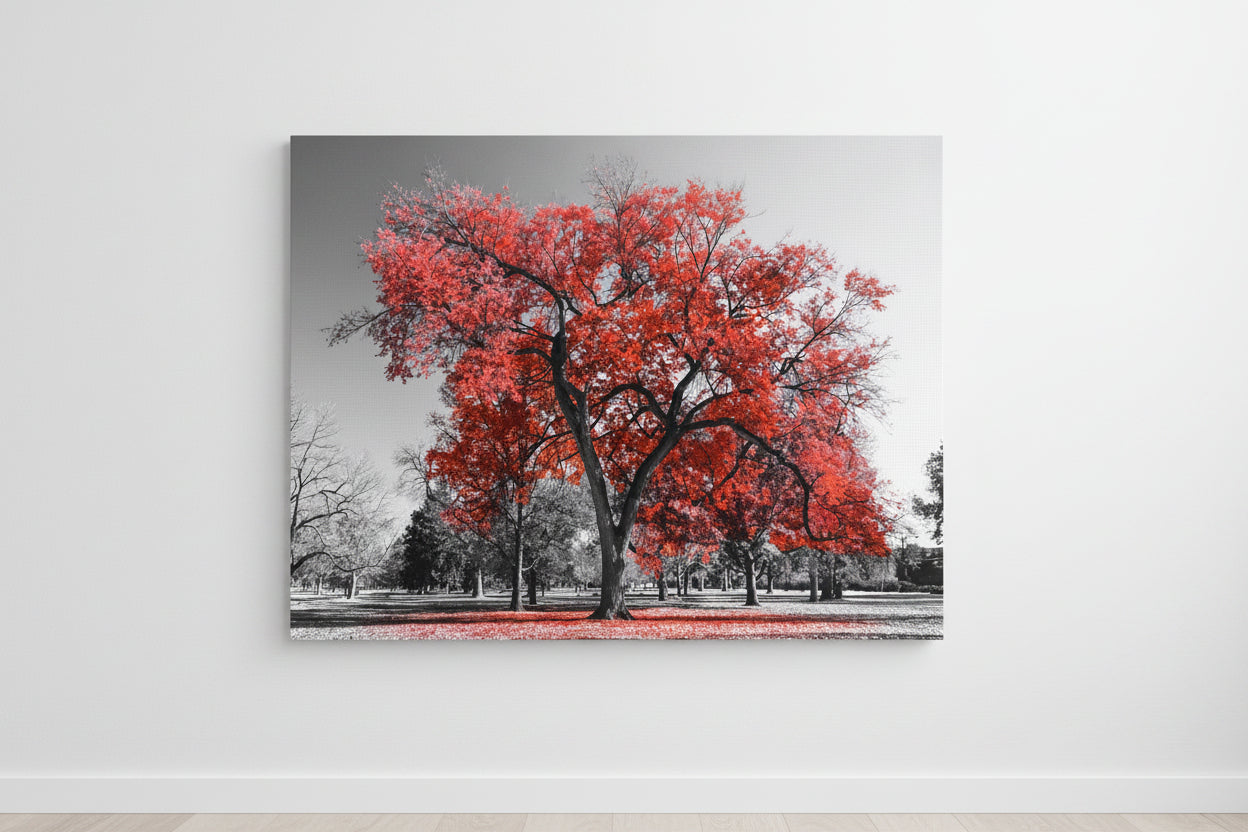 Red Tree Leaves Wall Art 48" x 36" Canvas Print