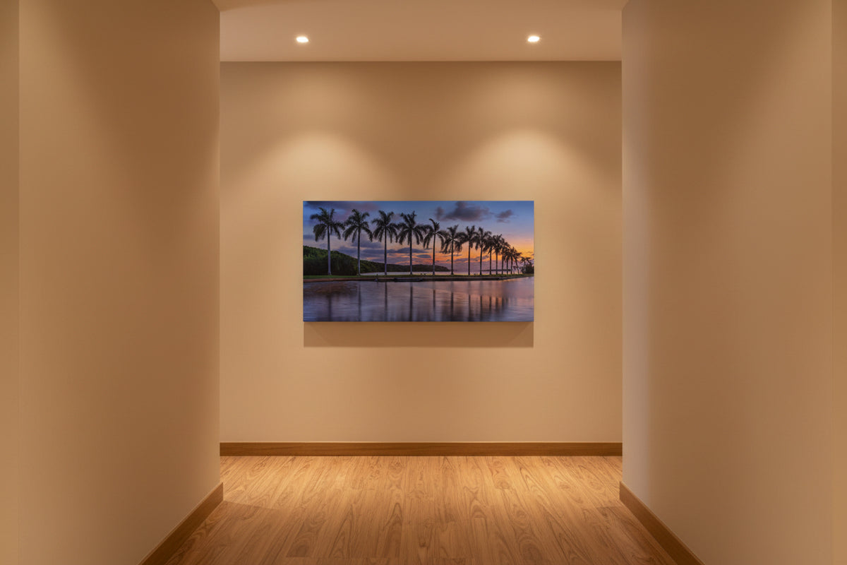 Sunrise in Coconut Cove | Royal Palm Panoramic Canvas Print | Tropical Coastal Wall Art