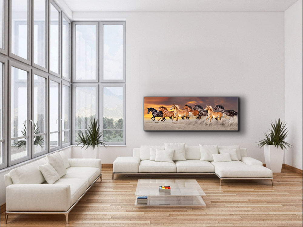 Lucky 7 Horses Wildlife 72" x 24" Canvas wall art