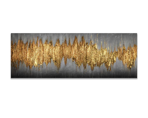 Gold Flame Abstract Artwork 72" X 24" Canvas Wall Fine Art Varnish Ready to be Hang