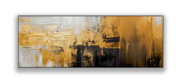 Abstract with gold and white 36" x 12" Varnished Canvas Print