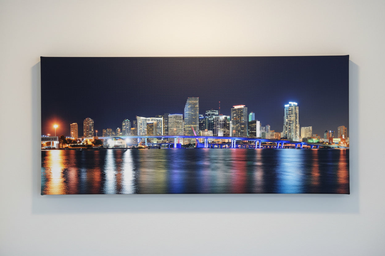 Nighttime in Miami Panoramic Canvas Print