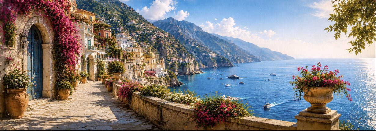 Mediterranean Escape 72" x 24 " Varnished Canvas Print