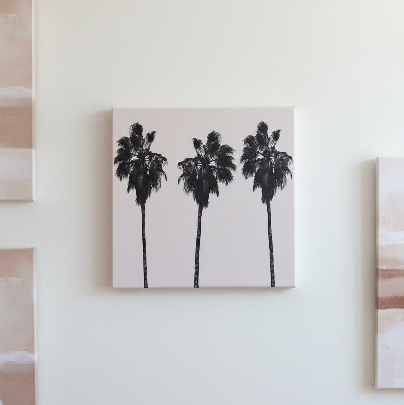 Black & White Palm Trees  8"x 8" Varnished Canvas Print