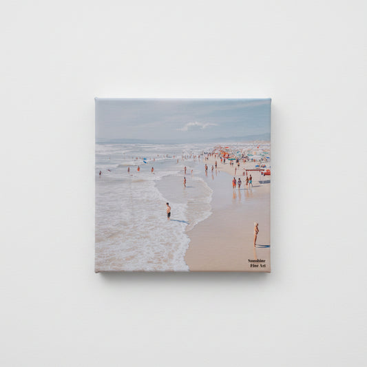Crowded Beach View 8"x 8" Varnished Canvas Print