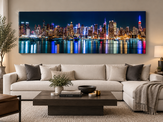 New York City Glitter Finish Canvas Print | Panoramic NYC Skyline Wall Art