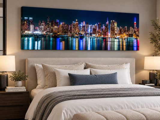 New York City Glitter Finish Canvas Print | Panoramic NYC Skyline Wall Art