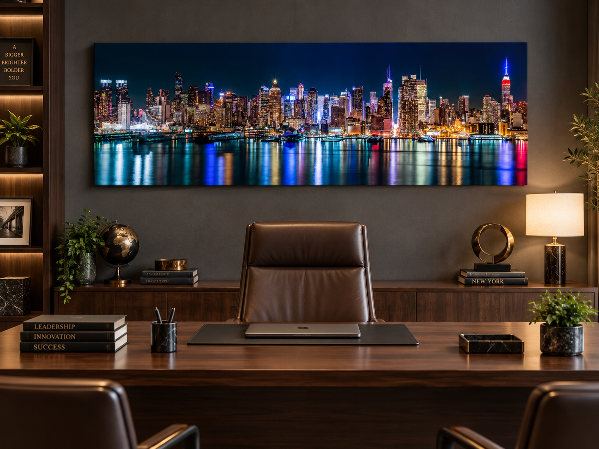 New York City Glitter Finish Canvas Print | Panoramic NYC Skyline Wall Art