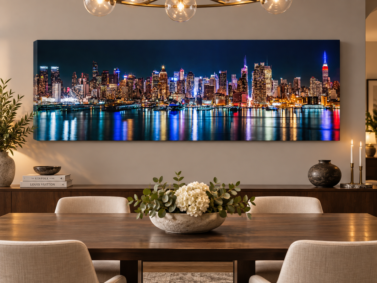 New York City Glitter Finish Canvas Print | Panoramic NYC Skyline Wall Art