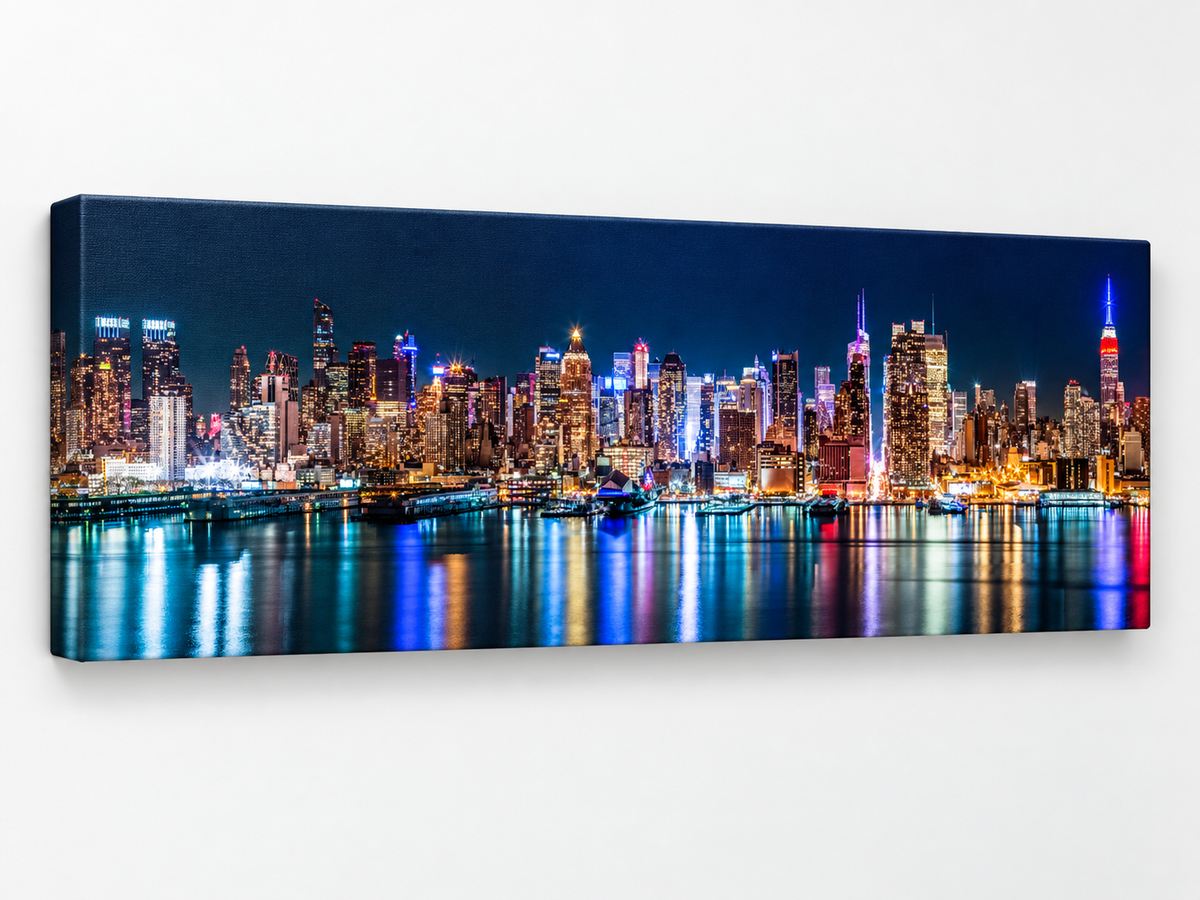 New York City Glitter Finish Canvas Print | Panoramic NYC Skyline Wall Art