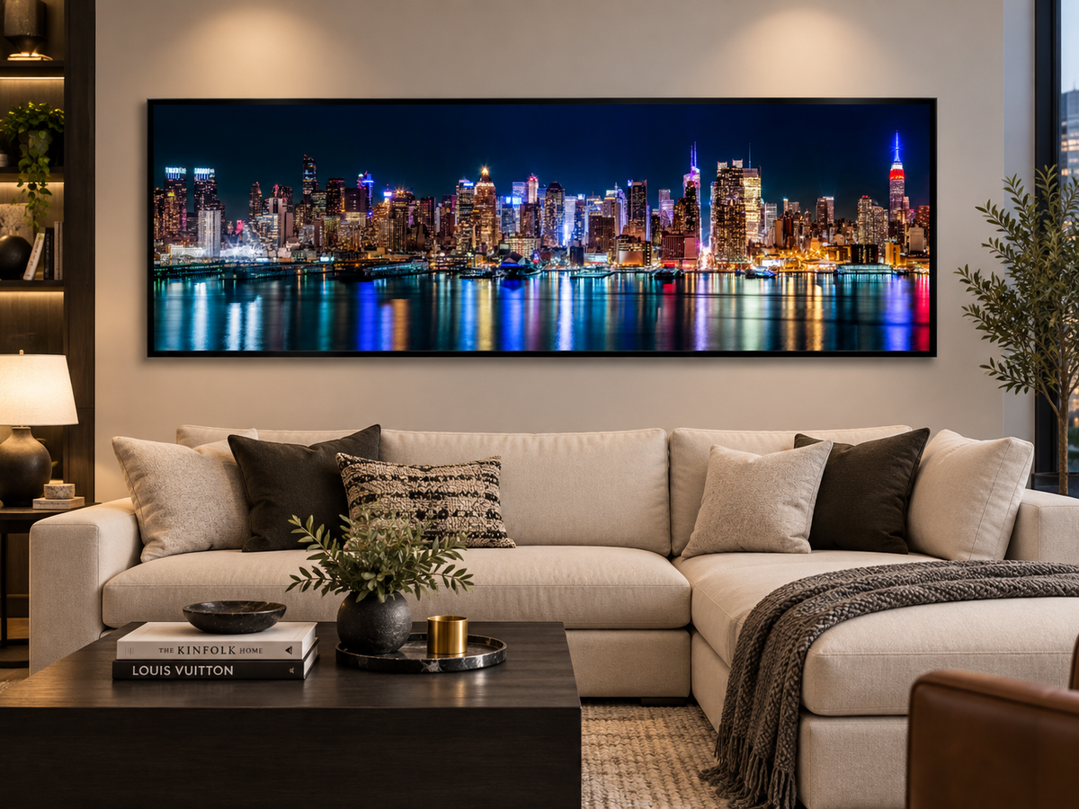 New York City Glitter Finish Canvas Print | Panoramic NYC Skyline Wall Art