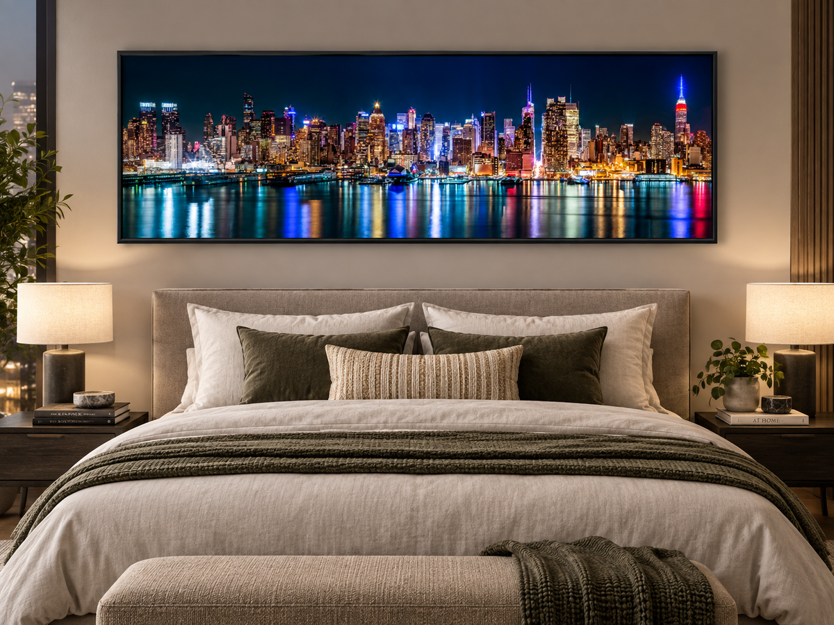 New York City Glitter Finish Canvas Print | Panoramic NYC Skyline Wall Art