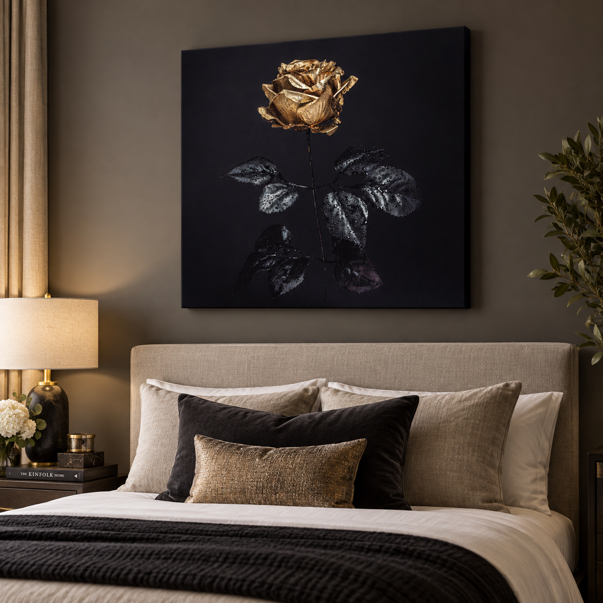 Gold Rose Canvas Print | 36×36 Glitter Finish Large Format Wall Art