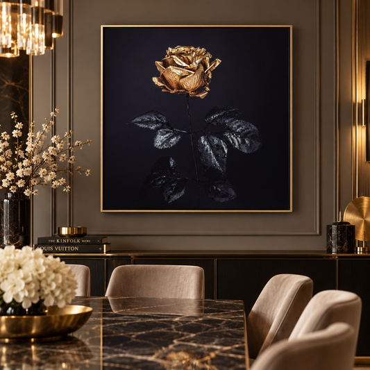 Gold Rose Canvas Print | 36×36 Glitter Finish Large Format Wall Art