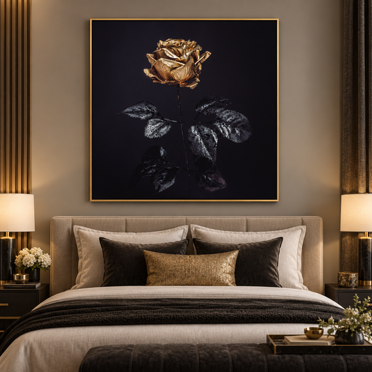 Gold Rose Canvas Print | 36×36 Glitter Finish Large Format Wall Art