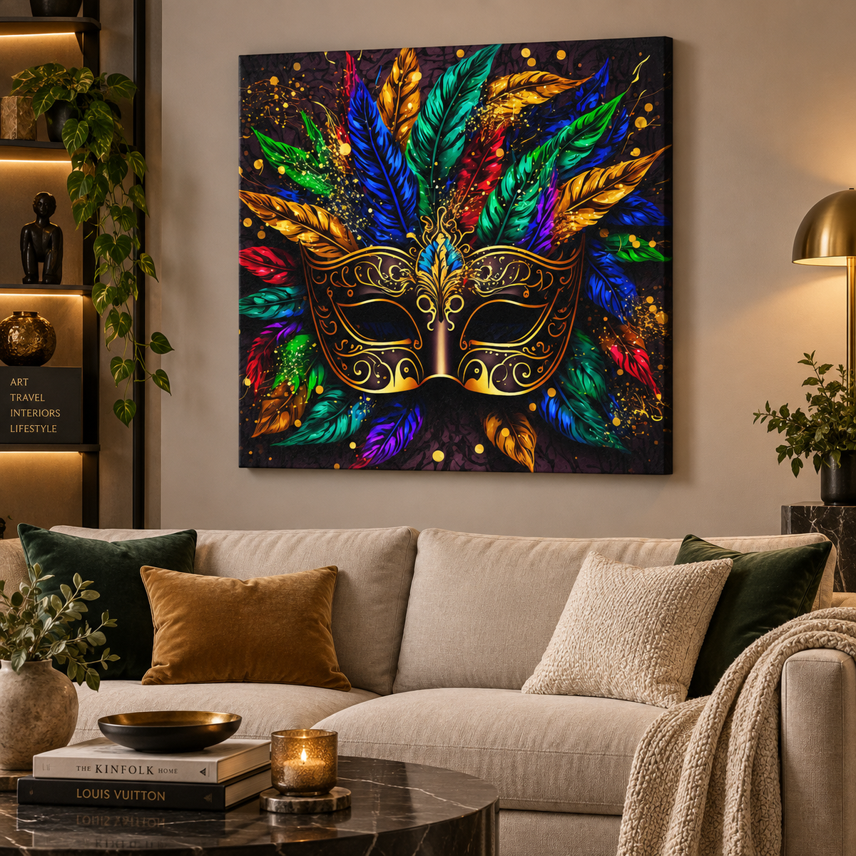 Colorful Mask Canvas Print | 36×36 RGB Shimmer Finish Wall Art