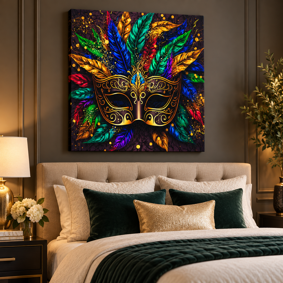 Colorful Mask Canvas Print | 36×36 RGB Shimmer Finish Wall Art