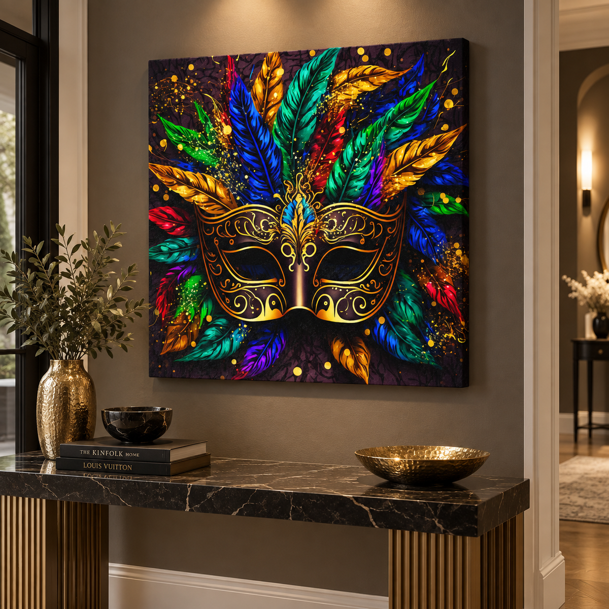 Colorful Mask Canvas Print | 36×36 RGB Shimmer Finish Wall Art