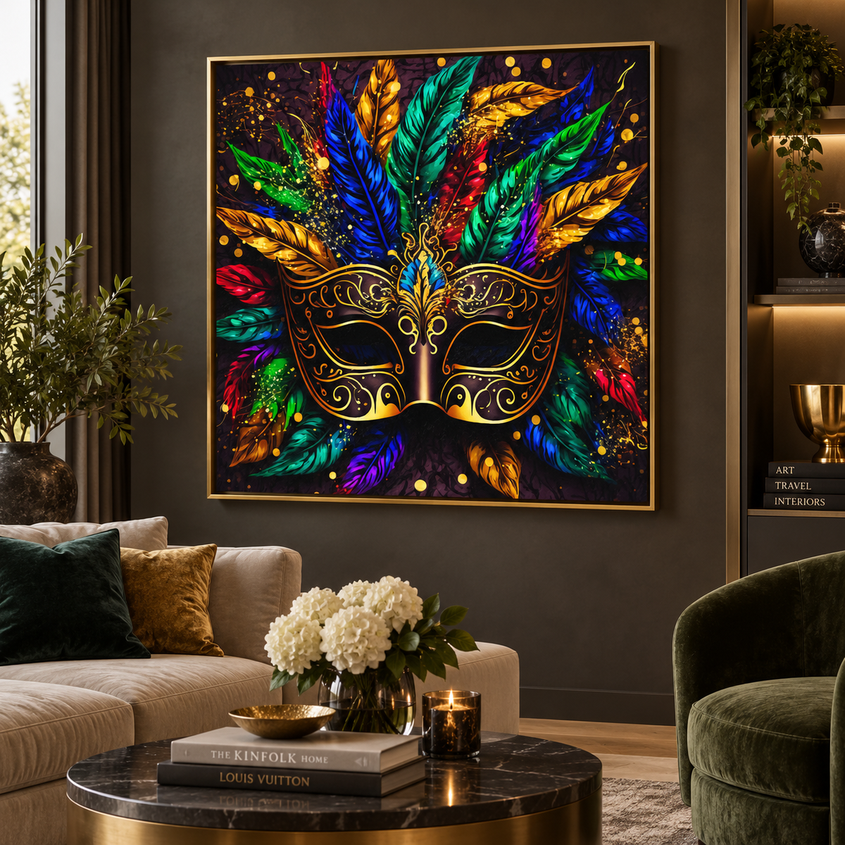 Colorful Mask Canvas Print | 36×36 RGB Shimmer Finish Wall Art