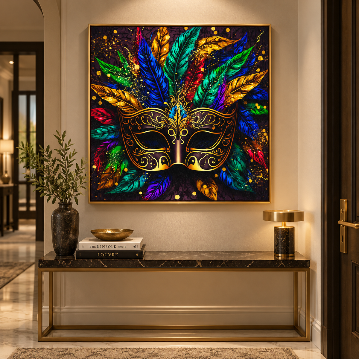 Colorful Mask Canvas Print | 36×36 RGB Shimmer Finish Wall Art