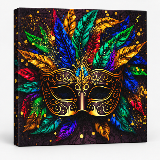 Colorful Mask Canvas Print | 36×36 RGB Shimmer Finish Wall Art