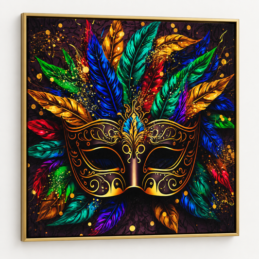 Colorful Mask Canvas Print | 36×36 RGB Shimmer Finish Wall Art
