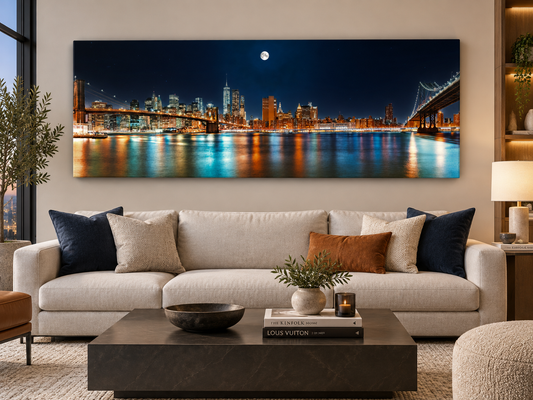 NYC Moon Skyline Canvas Print | Panoramic New York City Wall Art