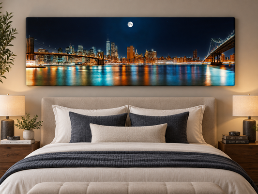 NYC Moon Skyline Canvas Print | Panoramic New York City Wall Art