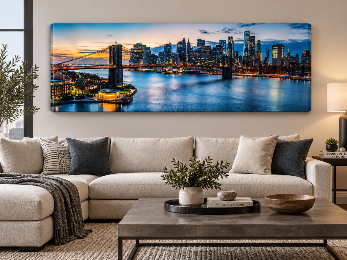 NYC Sunset Bridge Canvas Print | Panoramic New York City Wall Art