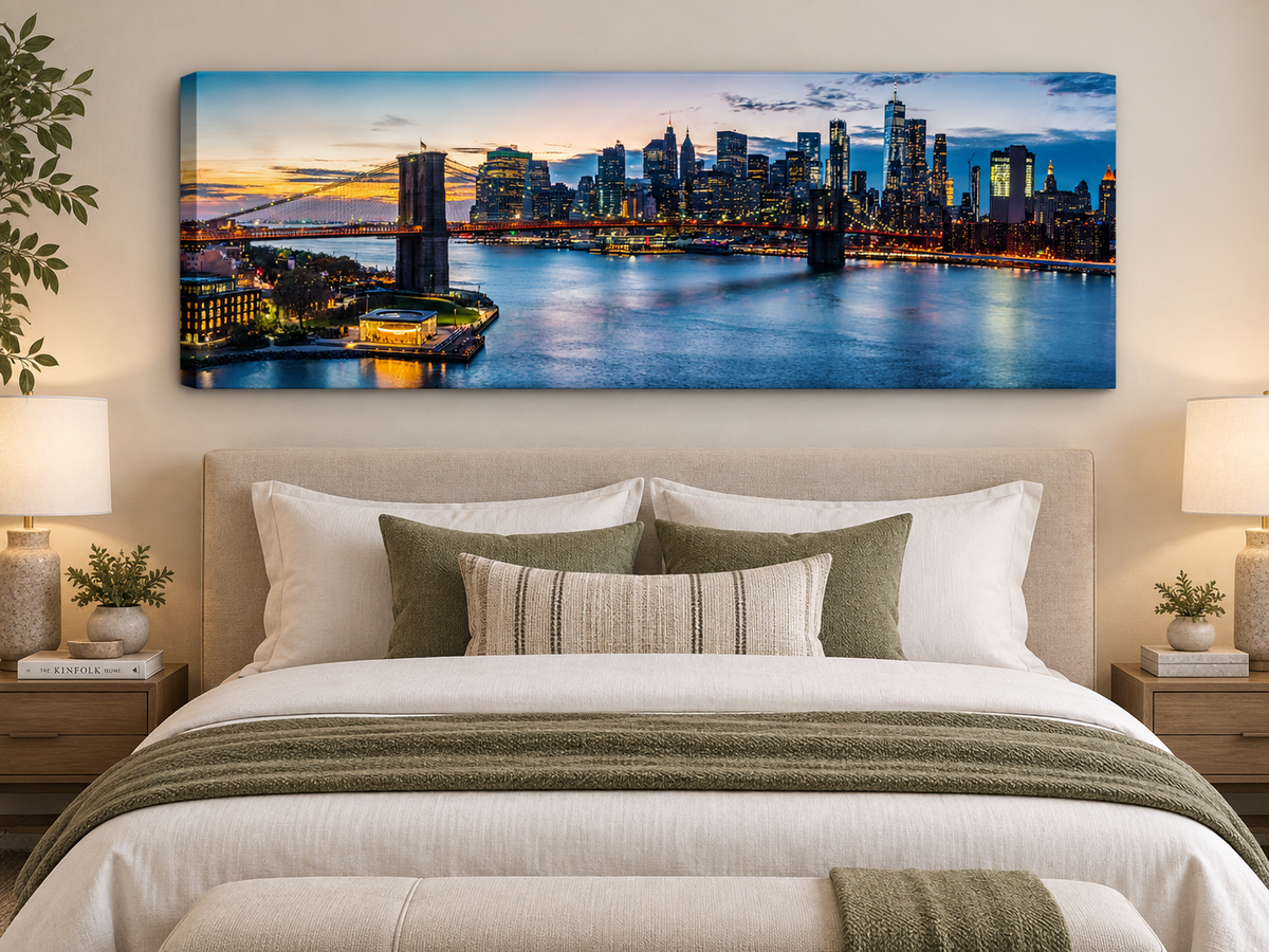 NYC Sunset Bridge Canvas Print | Panoramic New York City Wall Art