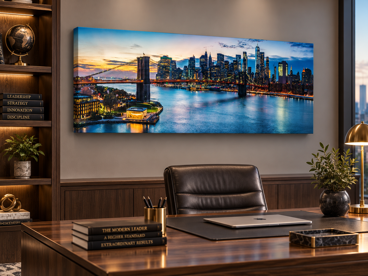 NYC Sunset Bridge Canvas Print | Panoramic New York City Wall Art
