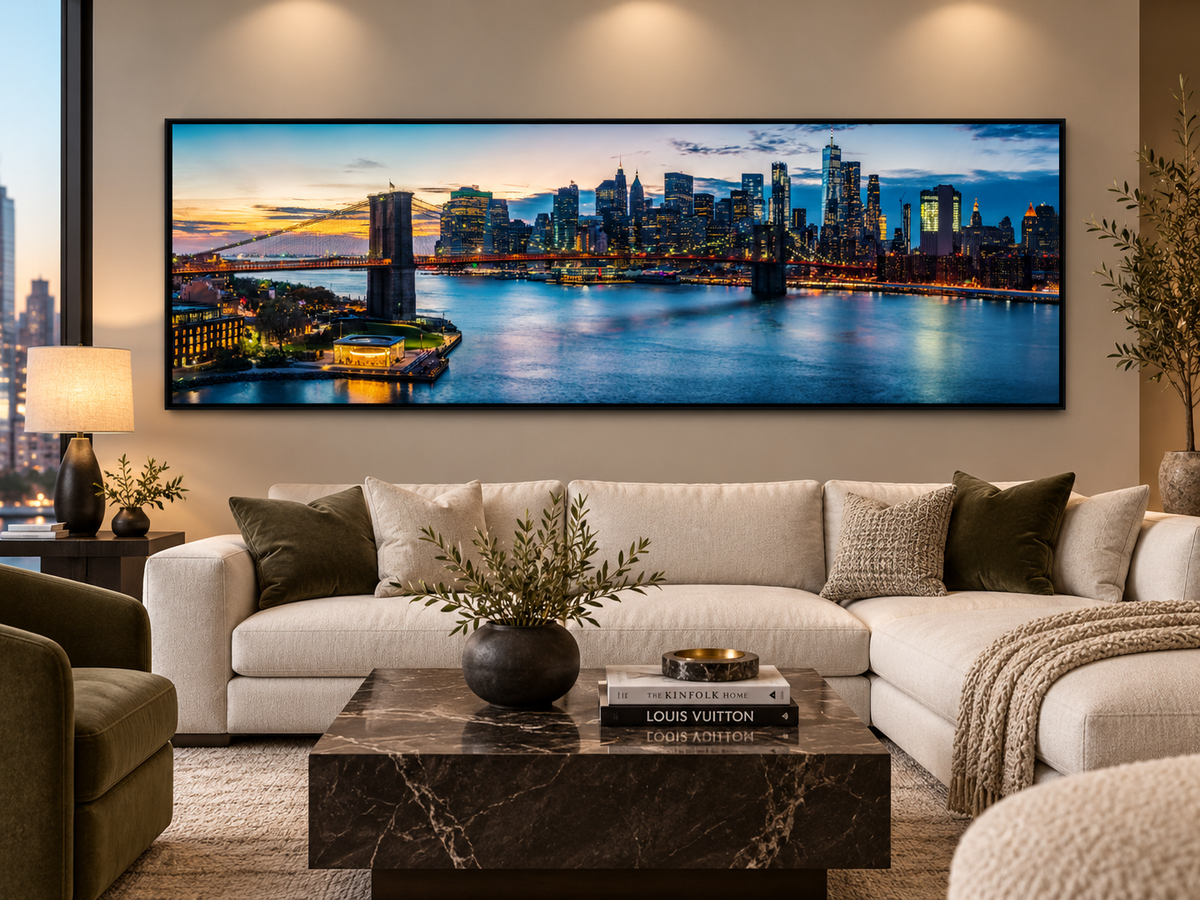 NYC Sunset Bridge Canvas Print | Panoramic New York City Wall Art