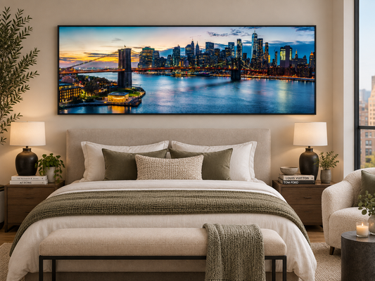 NYC Sunset Bridge Canvas Print | Panoramic New York City Wall Art