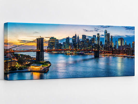 NYC Sunset Bridge Canvas Print | Panoramic New York City Wall Art