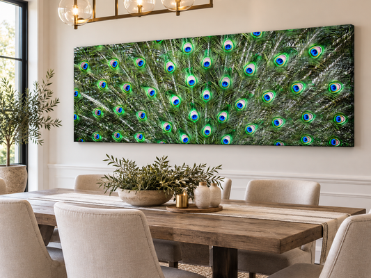 Peacock Feathers Canvas Print | Large Nature Wall Art with RGB Shimmer Finish