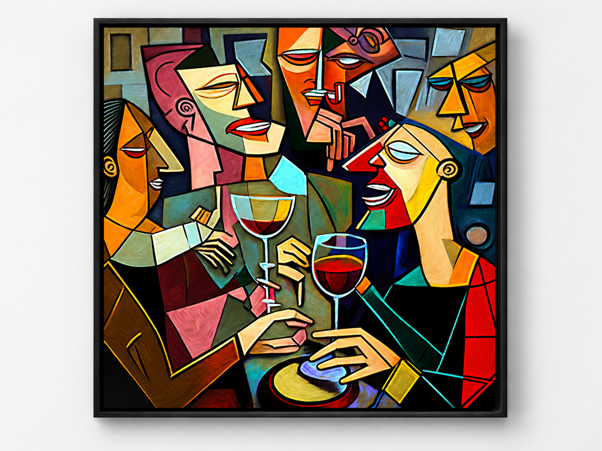 Cubist Wine Party Canvas Print | Picasso-Style Drinking Group Wall Art