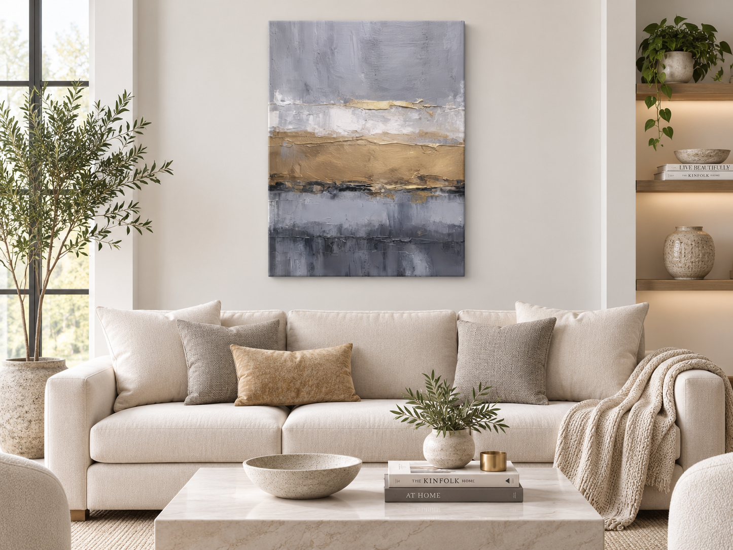 Golden Gray Abstract II | Abstract Canvas Print | Gold & Gray Wall Art