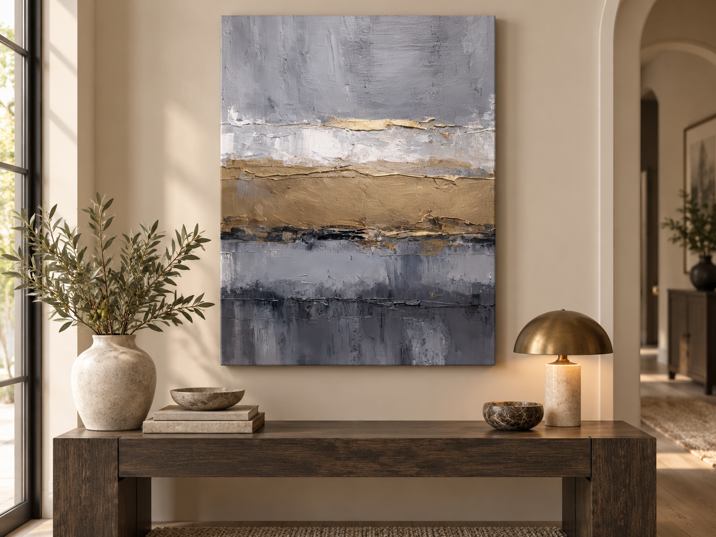 Golden Gray Abstract II | Abstract Canvas Print | Gold & Gray Wall Art