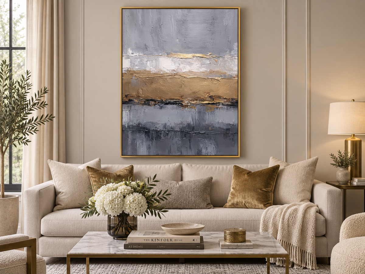 Golden Gray Abstract II | Abstract Canvas Print | Gold & Gray Wall Art