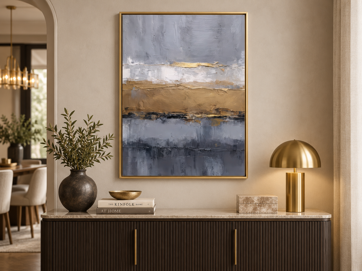 Golden Gray Abstract II | Abstract Canvas Print | Gold & Gray Wall Art