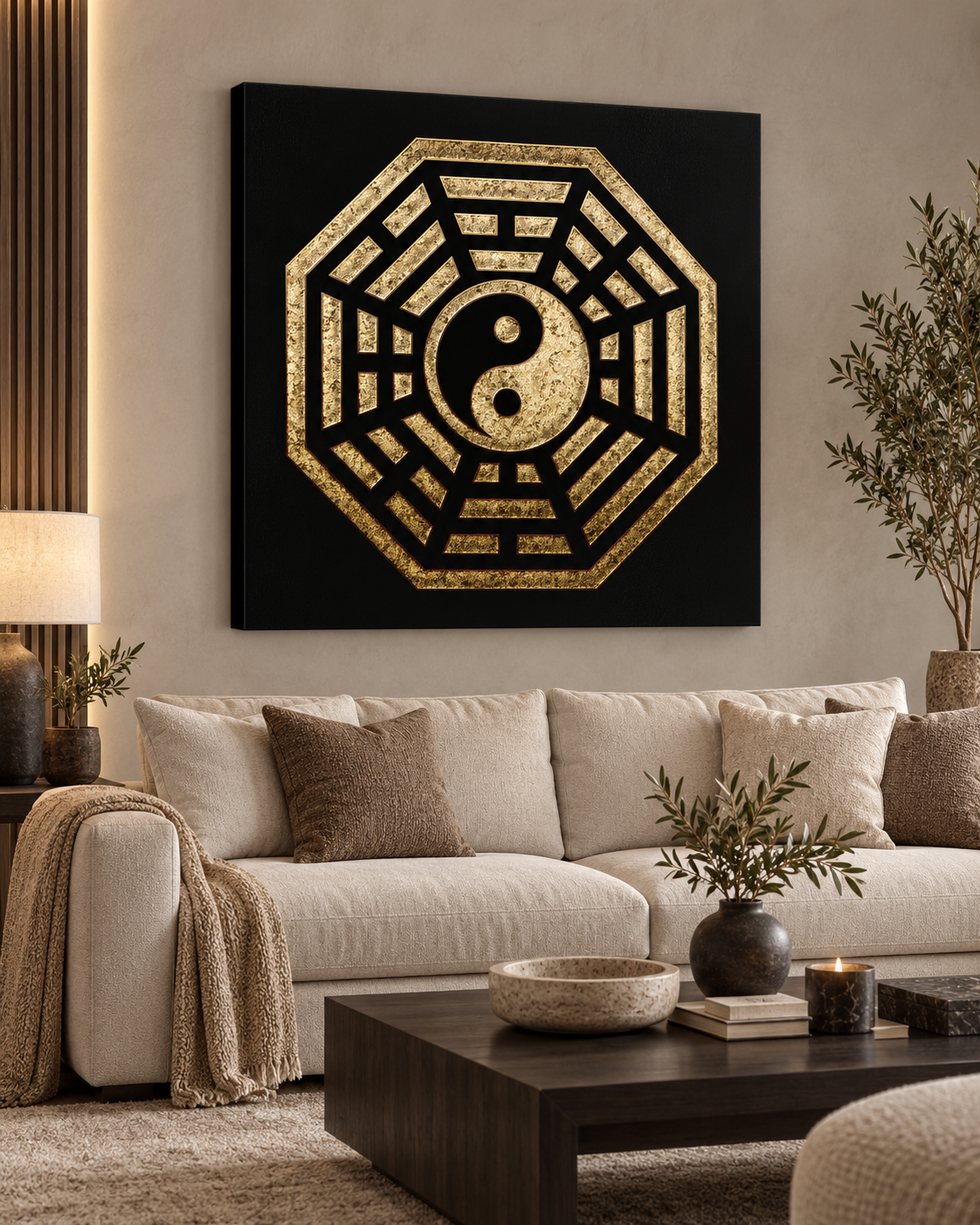 Bagua Yin Yang | Black & Gold Glitter Canvas Print | Feng Shui Wall Art